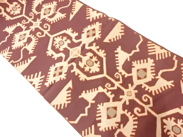 JAPANESE KIMONO / ANTIQUE FUKURO OBI / SILK / WOVEN ABSTRACT FLORAL ARABESQUE